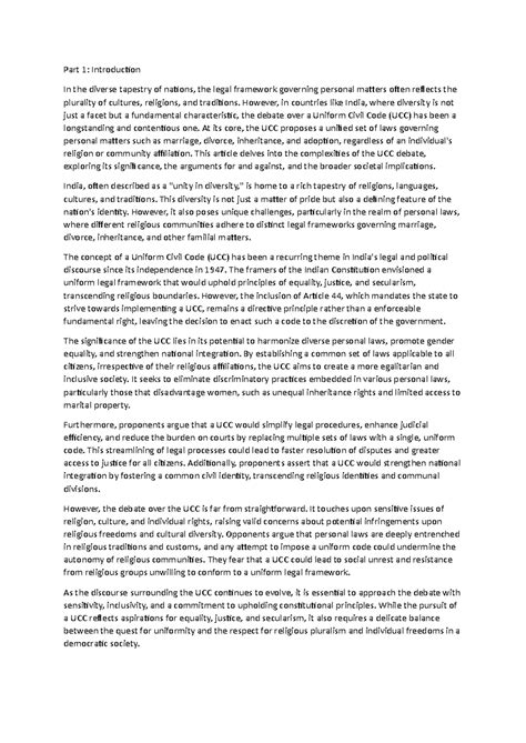 Uniform Civil Code Article - Part 1: Introduction In the diverse ...