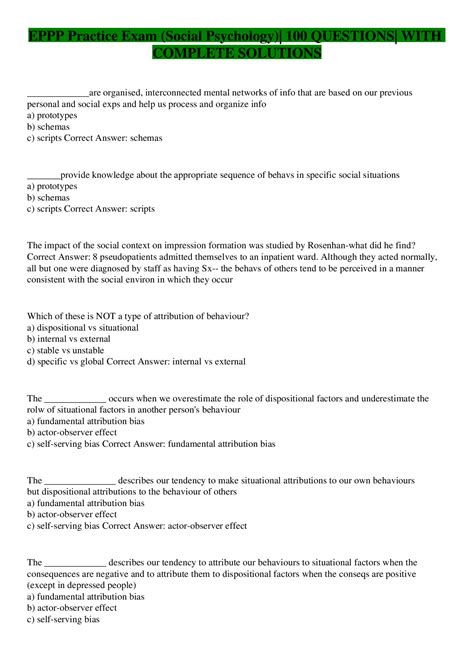 EPPP Practice Exam (Social Psychology)| 100 QUESTIONS| WITH COMPLETE ...
