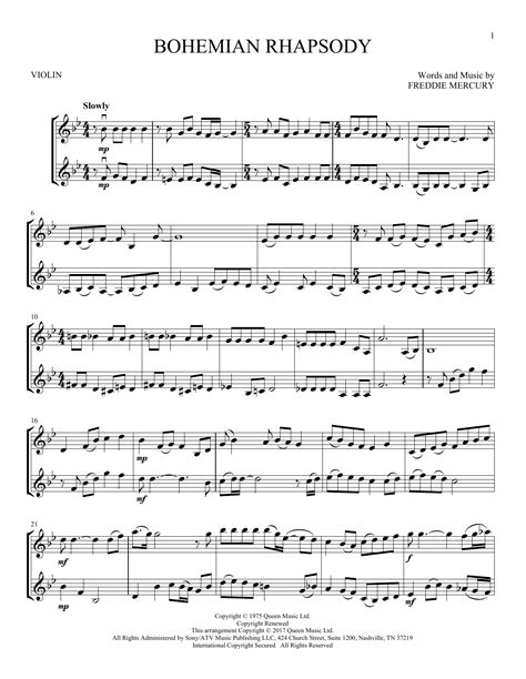 Queen "Bohemian Rhapsody" Sheet Music Notes | Download Printable PDF ...