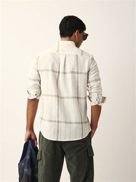 Shop Cream & Beige Woven Checked Slim Fit Casual Shirt with Button-Down ...