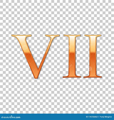Golden Roman Numeral Number 7, VII, Seven In Alphabet Letter Isolated ...