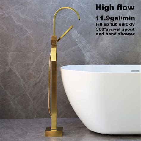 Snapklik.com : Freestanding Tub Faucets Brushed Gold Bathtub Fillers ...