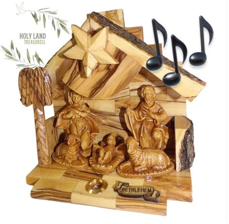 Musical Olive Wood Nativity Set From the Holy Land, Christmas Nativity ...