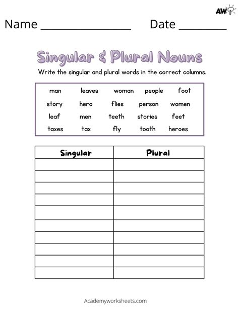 Irregular Plural Nouns Worksheet - Admuscente