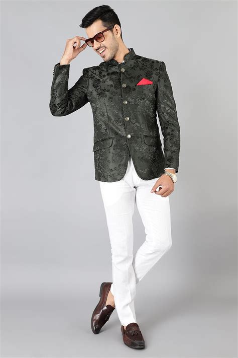 Buy Wintage Men's Emroidered Velvet Green Bandhgala