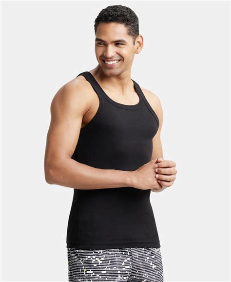 Buy Super Combed Cotton Rib Square Neck Gym Vest - Black (Pack of 2 ...