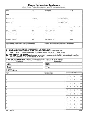 2017-2026 Form Financial Needs Analysis Questionnaire - Blank Fillable ...