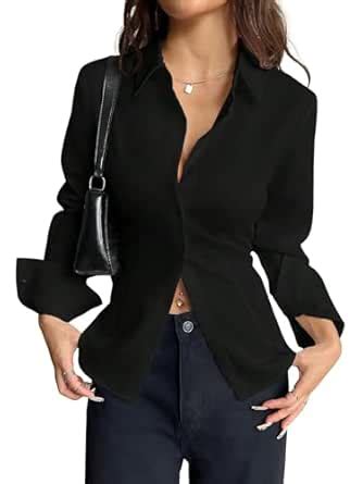 Aahwan Black Solid Front Button Long Sleeve Casual Shirt for Women ...