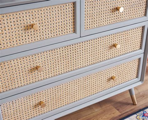 Boston Solid Wood Rattan Cane Chest of Drawer Four Drawer