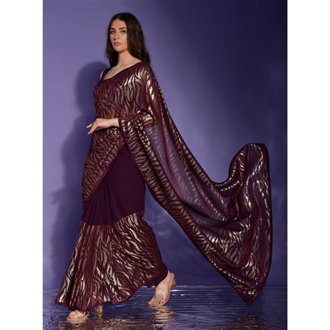 Wine Sequins Embroidered Georgette Saree