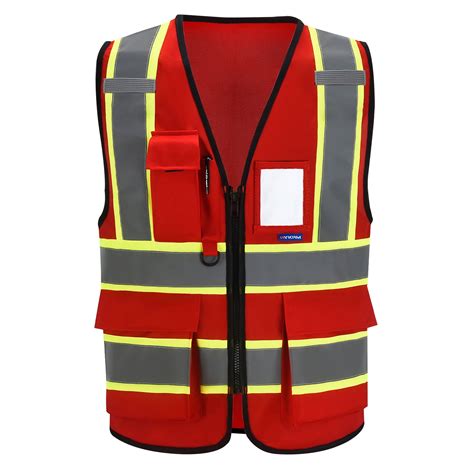 AYKRM Red High Vis Reflective Safety Vest for Women Men Security Pocket ...