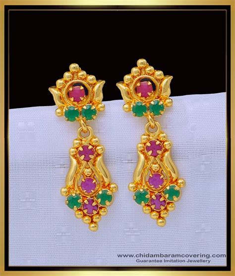 Buy One Gram Gold Plated Ruby Emerald Stone Earrings for Women