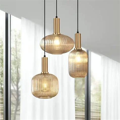 Hdc 3 Light Amber Champagne Glass Pendant Ceiling Hanging Light