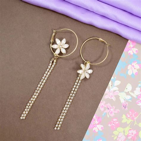 Flower hoop chain drop gold earrings | Salty – Salty Accessories