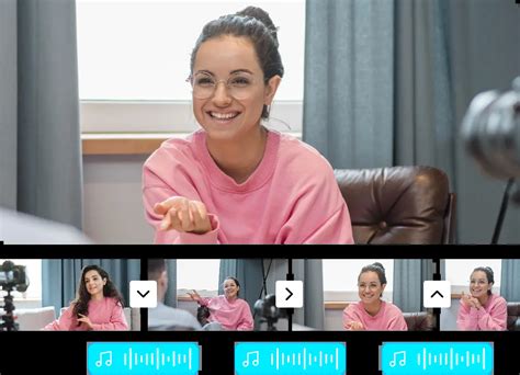 Add audio to video of a smiling woman, with a choice between different language audio such as Englis