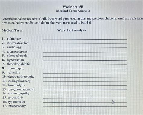 [Solved] Worksheet 5B Medical Term Analysis Directions: Below are terms ...