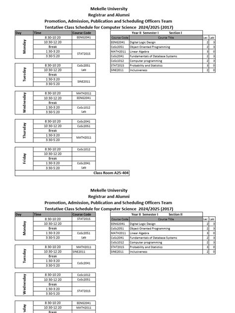 Image result for Example of a Computer Science Schedule