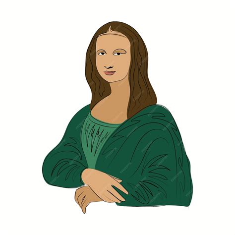Retrato de mona lisa en color, dibujo a mano, minimalista. | Vector Premium