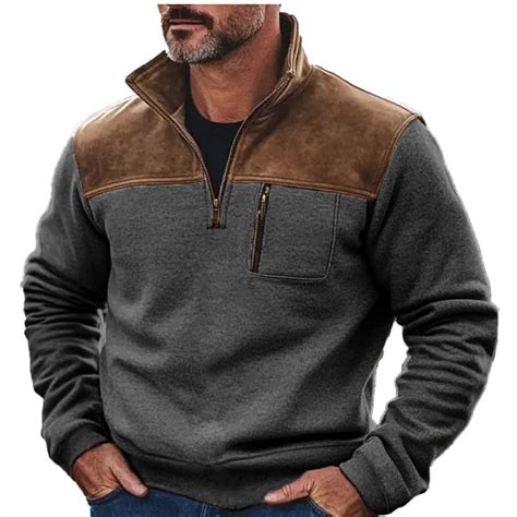 ShomPort Sweatshirt for Mens Quarter Zipper Stand-Collar Long Sleeve ...