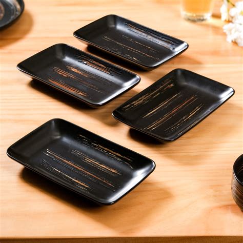 Textured Brushstroke Exotic Platter Small Black Set Of 4 8 Inch Online ...