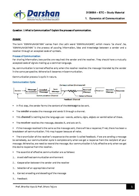 ETC 3130004 Study Material: Dynamics of Communication e-Notes - Studocu