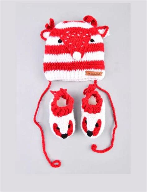 Fox Crochet Cap & Booties- Red & White – The Original Knit