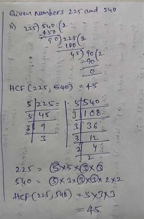 Find the highest common factor of 225 and 540. - Brainly.in