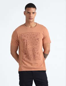 FLYING MACHINE Printed Men Round Neck Orange T-Shirt - Buy FLYING ...