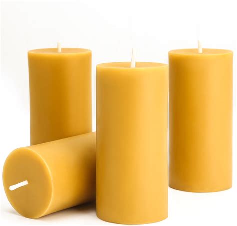 Natural Beeswax Pillar Candles 4 Packs, 140 Hours Burn Time, 100% Pure ...