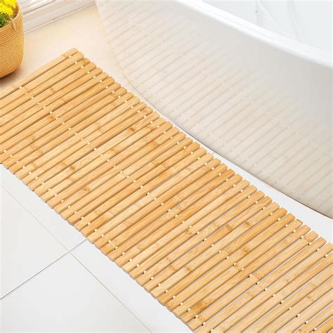 Amazon.com: Bamboo Bath Mat Large Long Wood Bath Mat,16x48 Inch Non ...