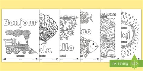 Hello in Different Languages Mindfulness Colouring Pages