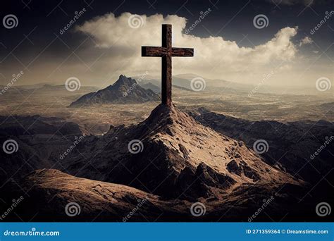 Cross in mountains stock illustration. Illustration of jesus - 271359364