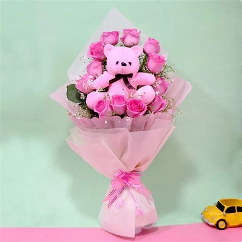 Order Pink Roses Bouquet With Teddy online | Get same day delivery PAN ...