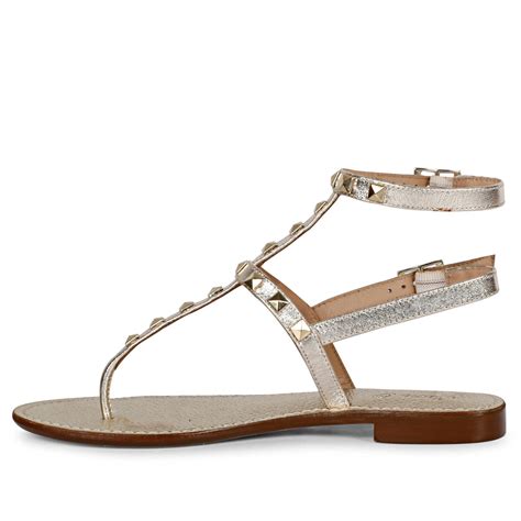 Saint Irene Platin Leather Metal Studded Flat Sandals. – SaintG India