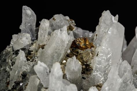 Macro mineral stone galena sphalerite pyrite quartz on a black ...