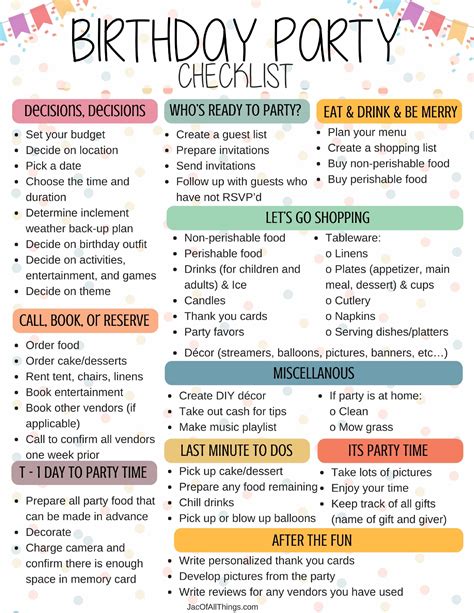 How to plan a birthday party checklist with free printable party ...