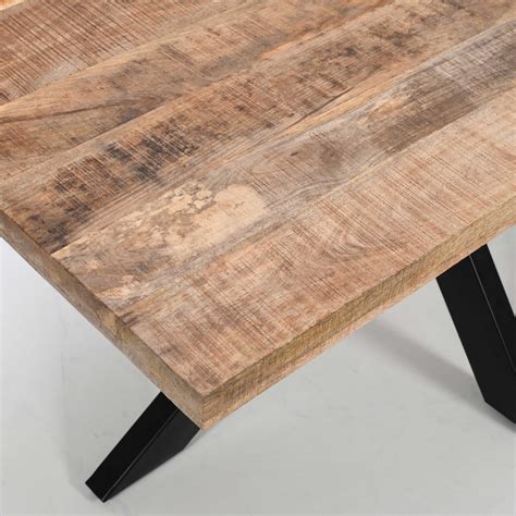 Rectangle Solid Mango Wood Dining Table | Black Iron X Base - 160cms ...