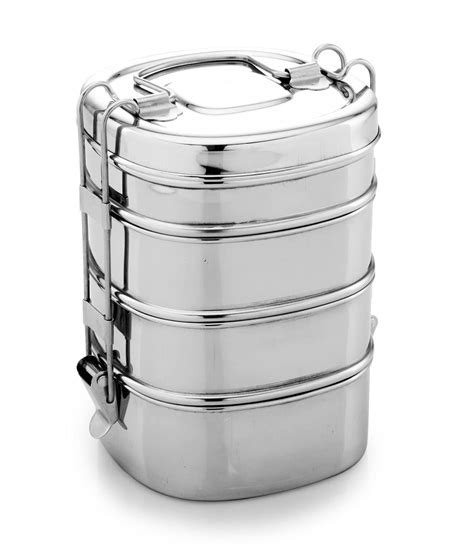 Buy Pure Stainless Steel 4 Compartment Square Tiffin Box with LID Lunch ...
