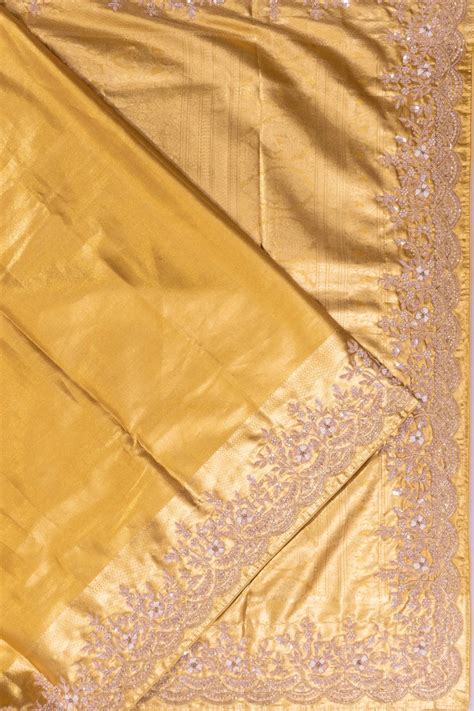 Kanchipuram Silk Tissue Zig Zag Lines Gold Saree