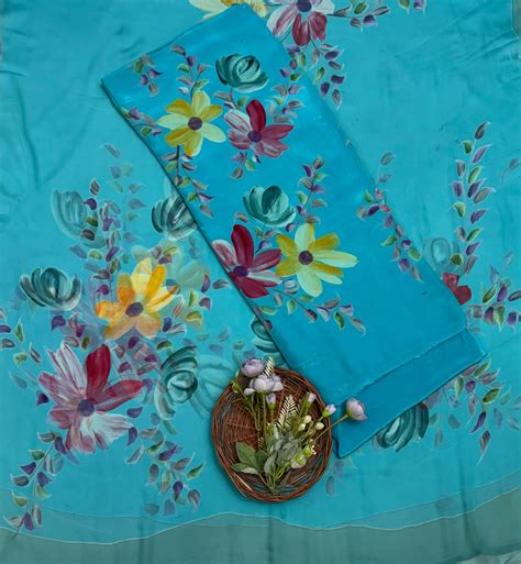 Crepe Sky Blue Suit Fabric / Hand Painted Suits – Studio CKC