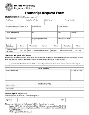 MCPHS University Registrar's Office Transcript Request Form 2019 - Fill ...