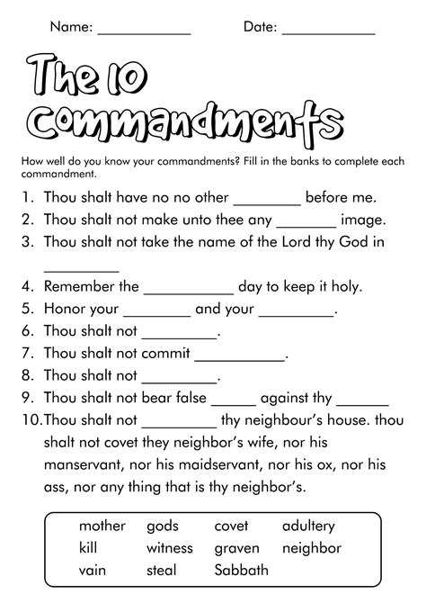 Free Printable 10 Commandments Printable Worksheets - Printable Yearly ...