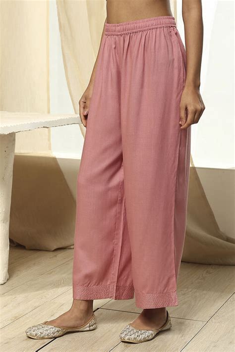 Dull Pink Solid Straight Palazzo at Biba India