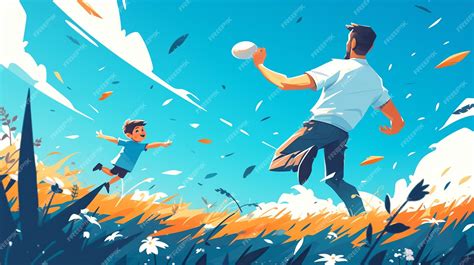 Premium Vector | Father and child playing catch on Fathers Day