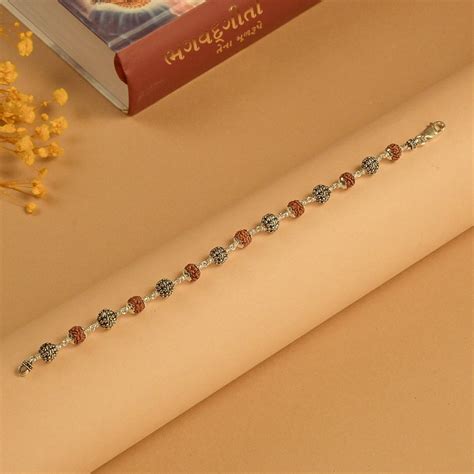 Rudraksha with Flower Silver Beads Bracelet – Prinjal Jewels