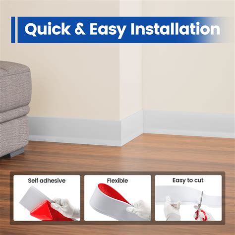 Snapklik.com : 4 Inch X 60 Feet Baseboard Trim Flexible Peel And Stick ...