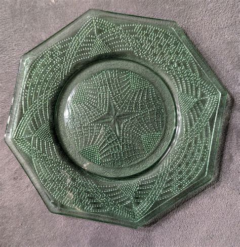 Set 6 VTG L.E. Smith Depression Glass Romanesque Uranium Glass Octagon ...