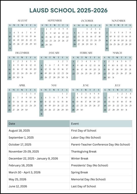 LAUSD School Calendar 2025-2026 (Dates)