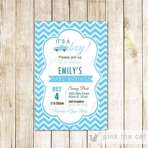 Boy Baby Shower Invitations Chevron