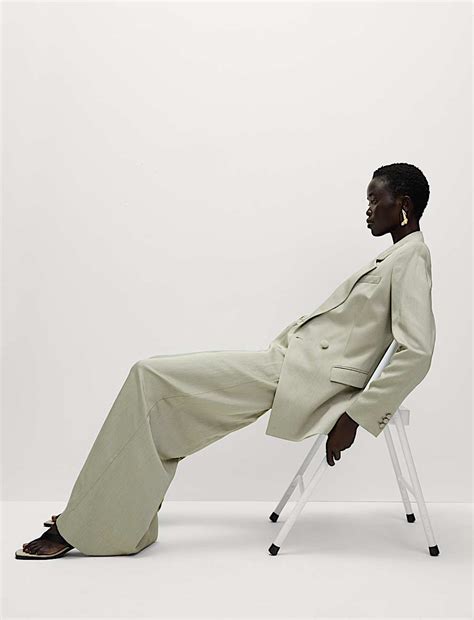 Buy Linen Blend Single Breasted Cinched Waist Longline Blazer at Marks ...